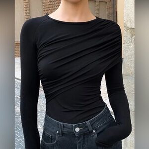 COMMENSE Layered Long Sleeve Pleated Shirt